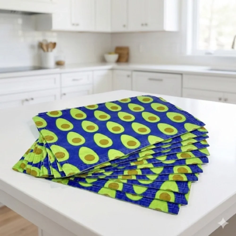 Spoonflower Linen Cotton Avocado Print Placemats Set of 12 Green Modern Heritage